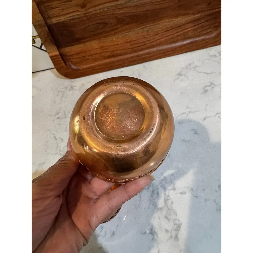 Pair of polished copper-heart cutout border 90s tea light candle holders Vintage